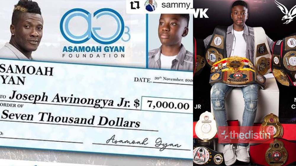 Asamoah Gyan Gifts 13-year-old Ghanaian Boxer Joseph Awinongya Jnr GHC40,000 Ahead Of His Fight In The US (Photo+ Videos)