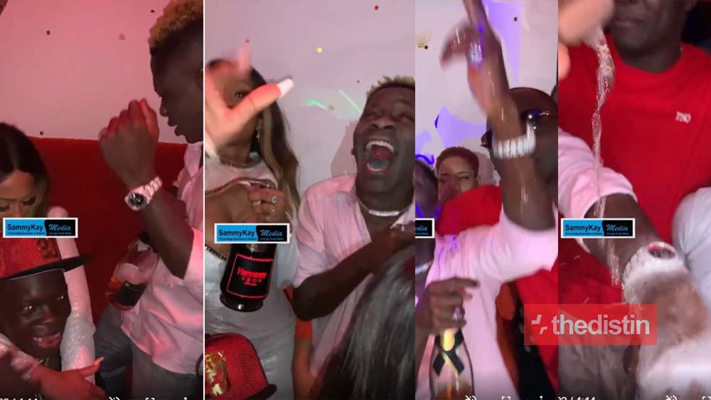 Rich Shatta Wale Pours Champagne On His Expensive Rolex As He Party With Hajia 4Real (Video)