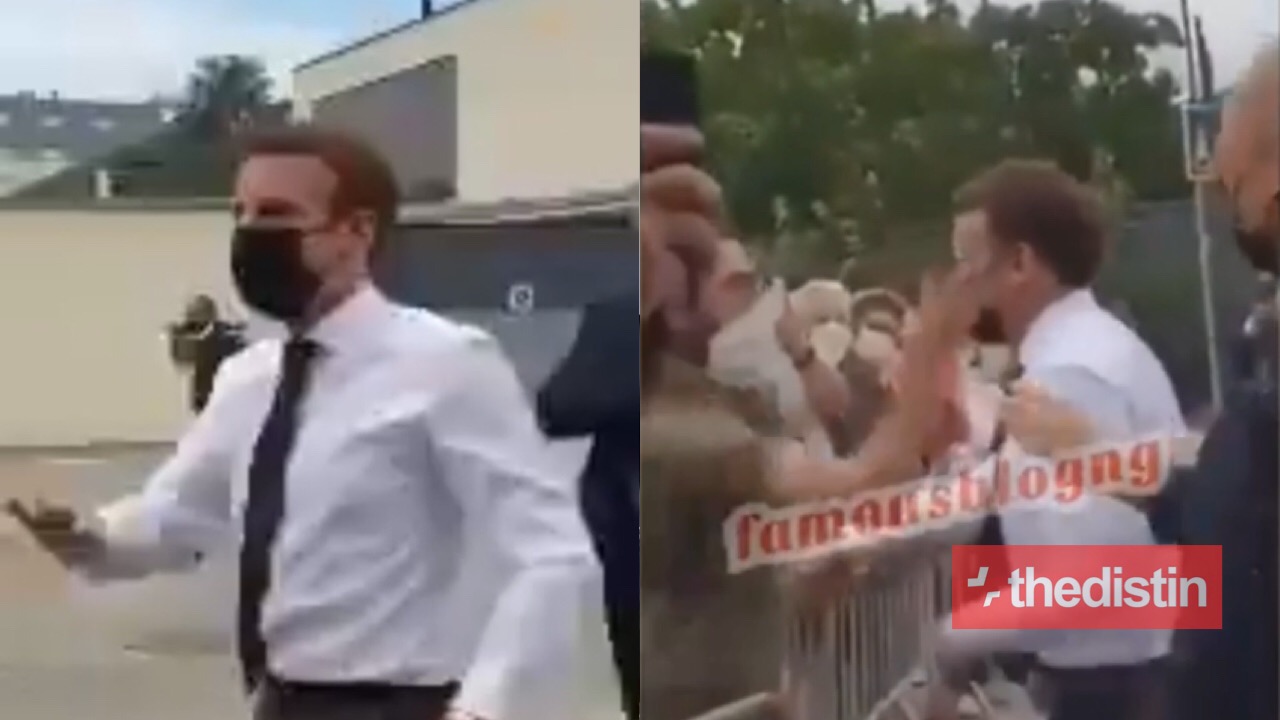 French President Emmanuel Macron slapped